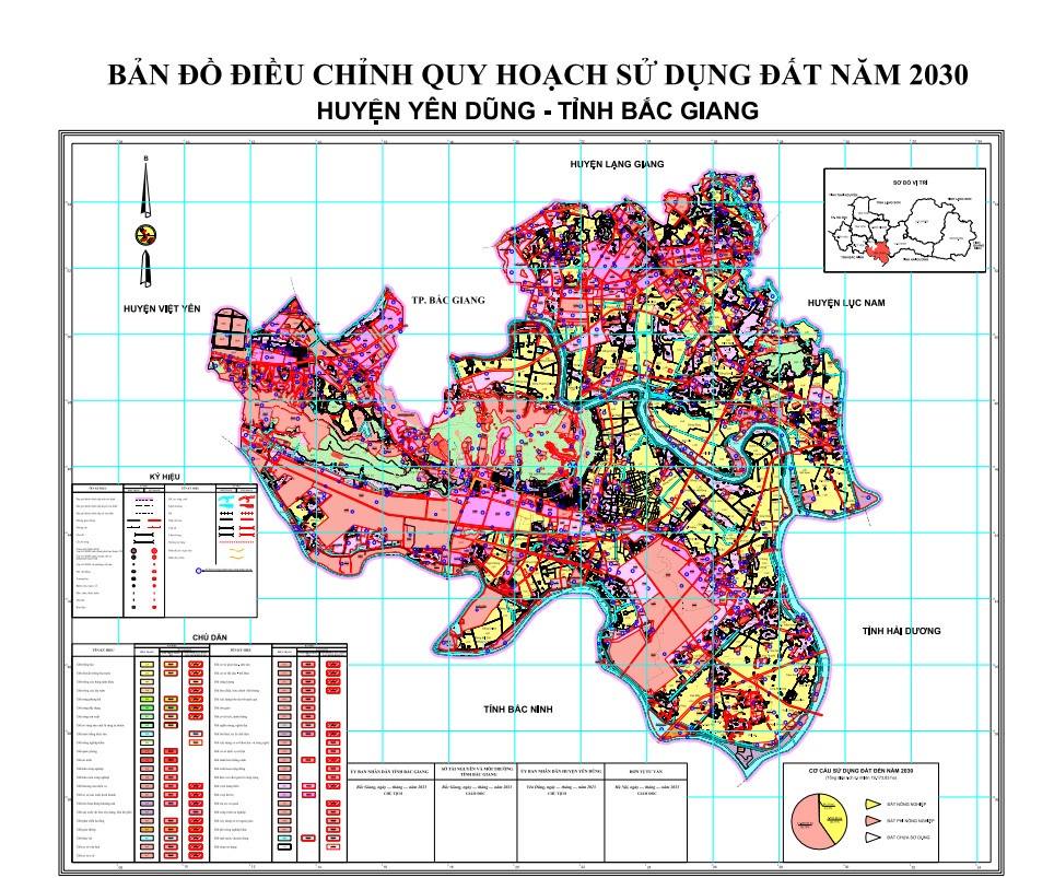 Bản đồ điều chỉnh quy hoạch sử dụng đất đến năm 2030 huyện Yên Dũng