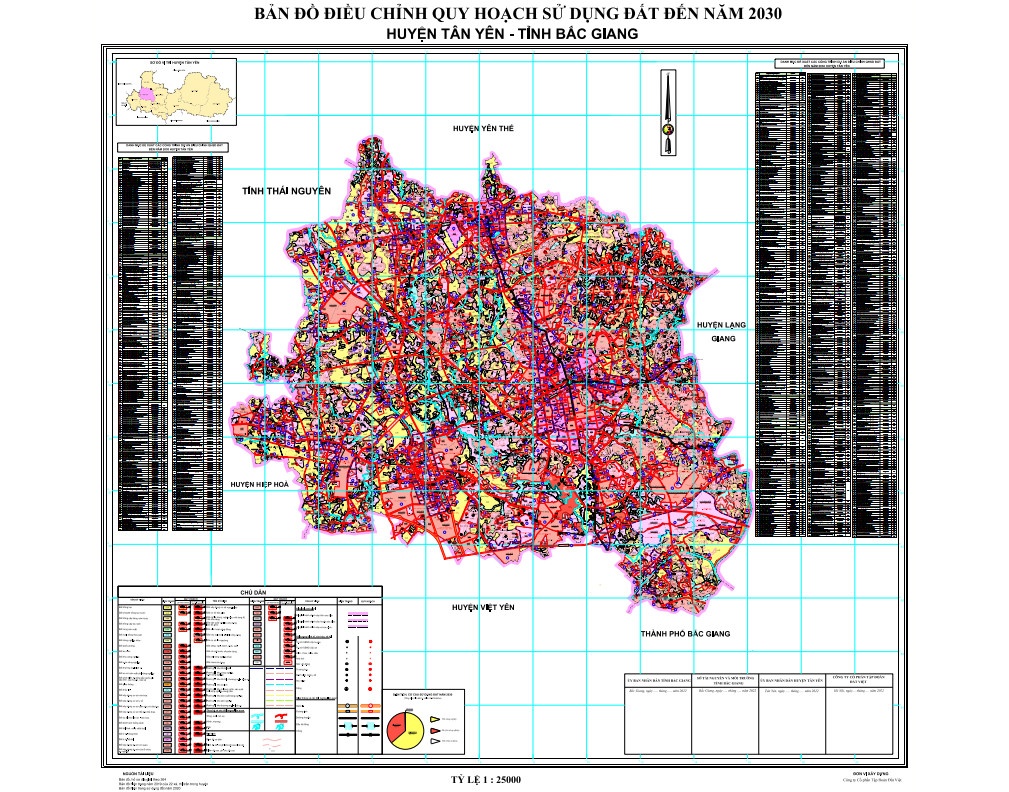 Bản đồ điều chỉnh quy hoạch sử dụng đất đến năm 2030 huyện Tân Yên