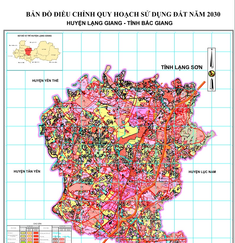 Bản đồ điều chỉnh quy hoạch sử dụng đất đến năm 2030 huyện Lạng Giang