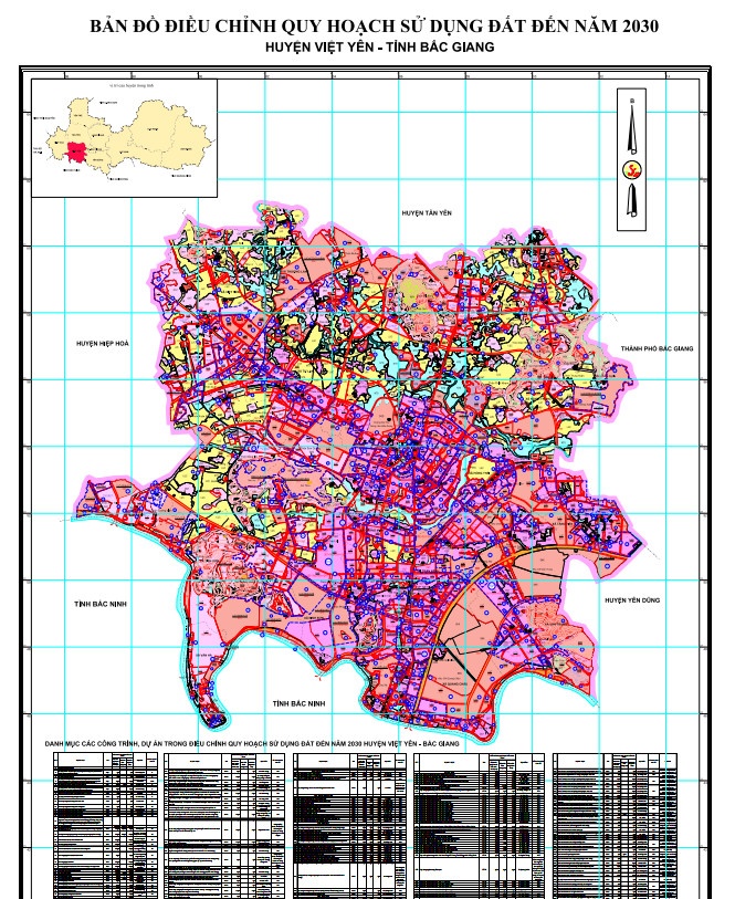 Bản đồ điều chỉnh quy hoạch sử dụng đất đến năm 2030 huyện Việt Yên