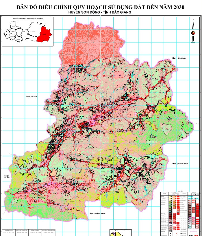 Bản đồ điều chỉnh quy hoạch sử dụng đất đến năm 2030 huyện Sơn Động