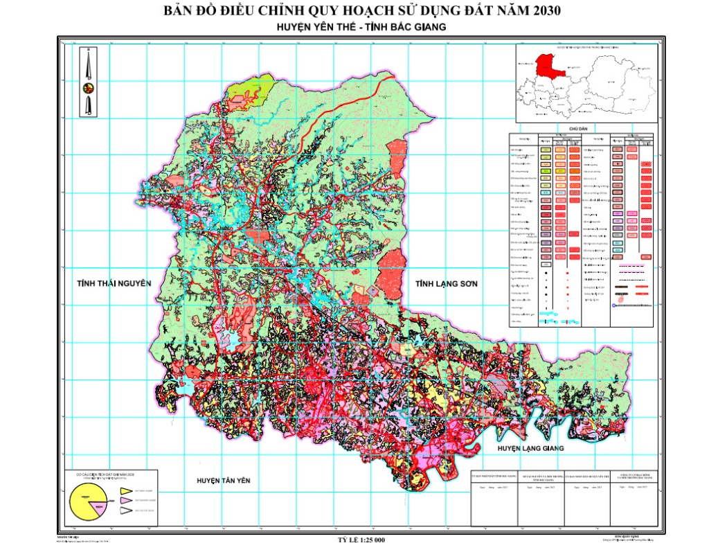 Bản đồ điều chỉnh quy hoạch sử dụng đất đến năm 2030 huyện Yên Thế